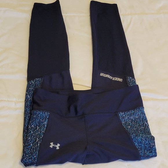 Under Armour blue mesh bottom capri logo leggings Sz: S - Picture 5 of 6